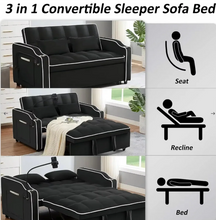 Load image into Gallery viewer, Sleeper Sofa Couch Bed 3 in 1 , Velvet Convertible Loveseat Sleeper Sofa Bed, Pull Out Sofa Bed With USB Port
