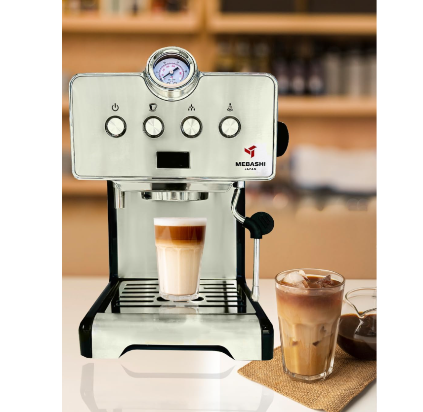 MEBASHI Espresso Coffee Machine - 15 Bar, 1.7L Capacity, Stainless Steel