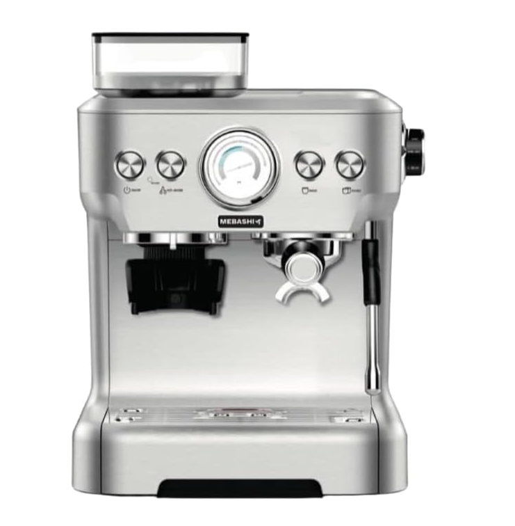 Espresso Coffee Machine with Integrated Grinder, 2.7L Capacity, 20 Bar Pressure, Stainless Steel