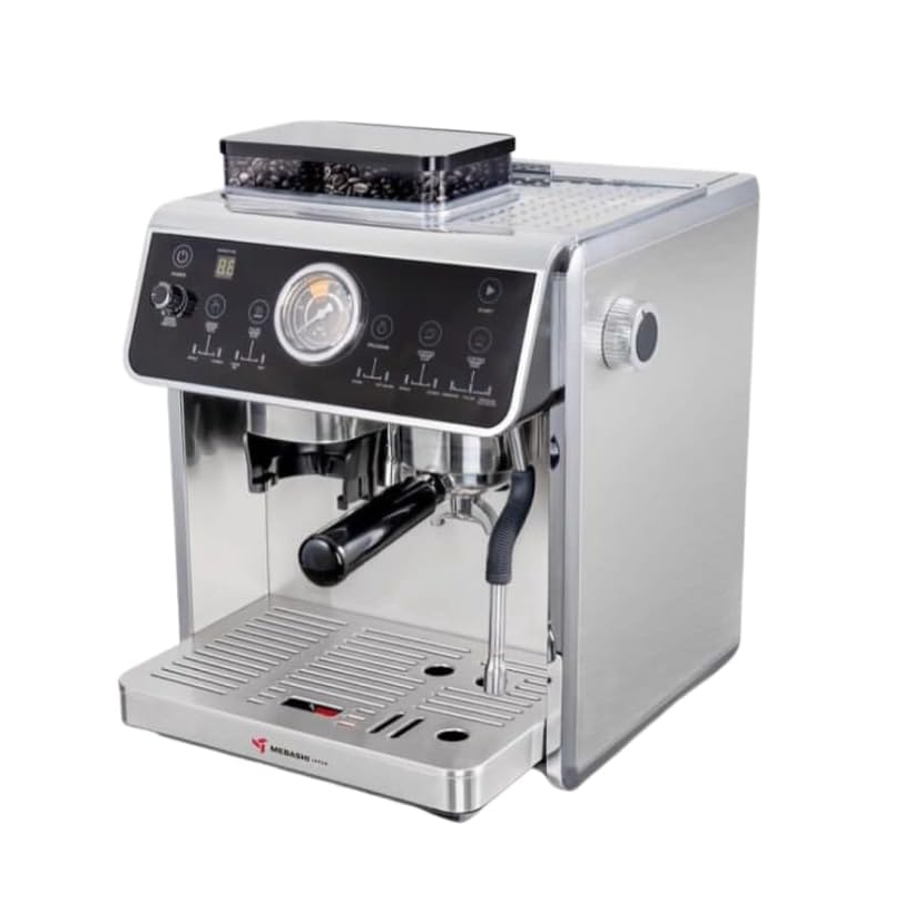 Commercial Coffee Machine, Dual Boiler with Integrated Coffee Grinder, 2.1L Capacity, 20 Bar Pressure, Stainless Steel