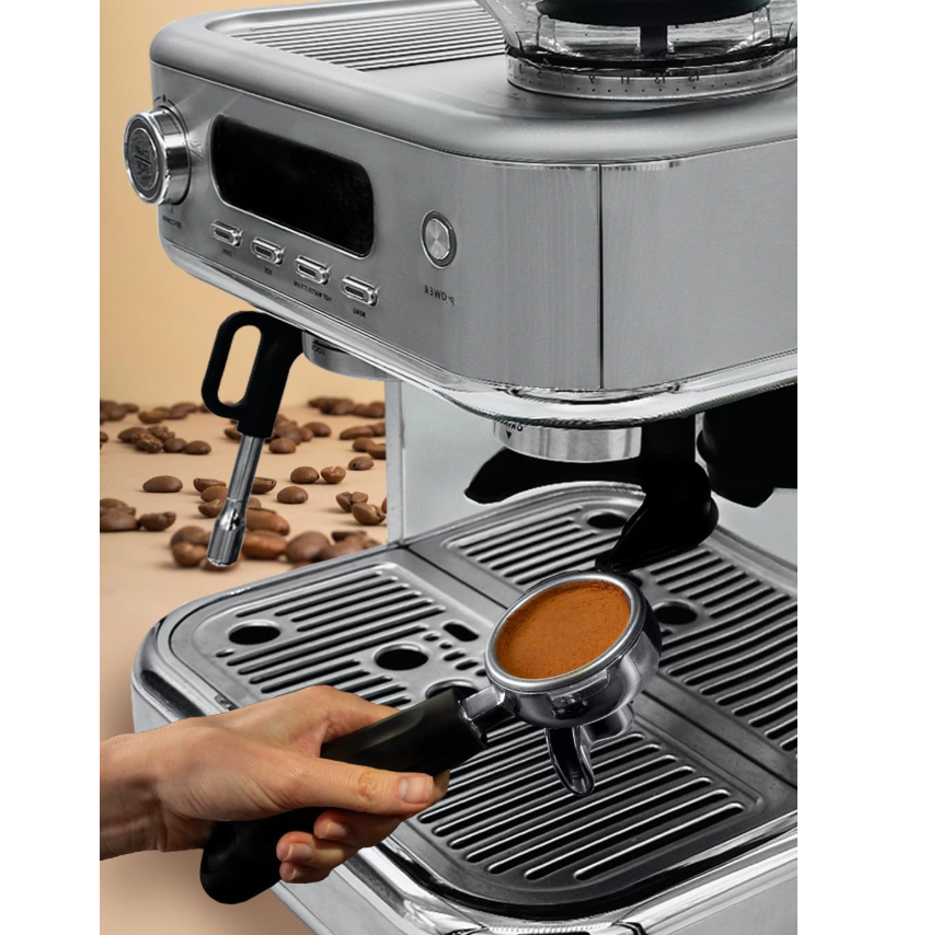 Commercial Coffee Machine with CF Grinder, 2.3L Capacity, 15 Bar Pressure, Stainless Steel