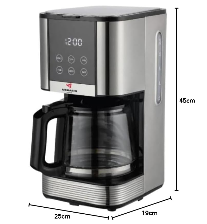 Japanese Coffee Maker/Coffee Machine, 1000W, 12 Cup/1.5L, 24h Programmable, Drip Stop Mechanism, LCD Display, Stainless Steel (ME-DCM1005)