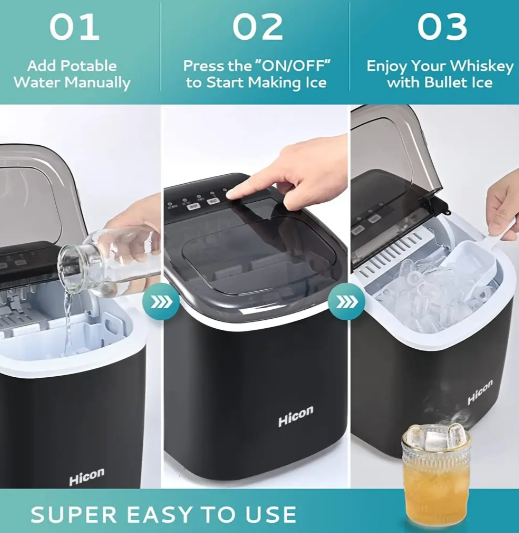 HICON HZB-16M Portable Ice Maker – 16kg Daily Output