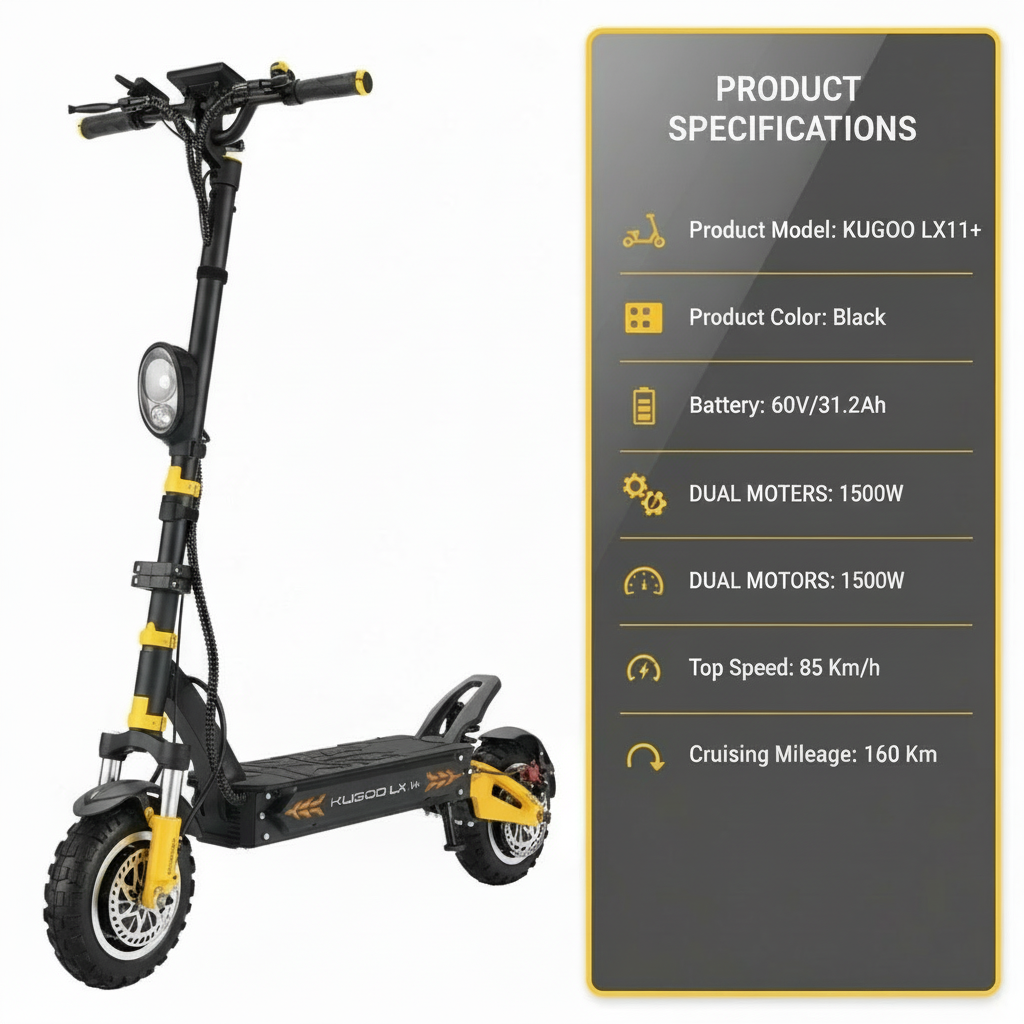 Kugoo kirin LX 11+ Electric Scooter 1500W Dual motor 160Km range 60V 31Ah Limited Edition