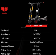 Load image into Gallery viewer, KAABO Wolf Warrior X GT Electric Scooter 1100W Dual 60V 28.8Ah
