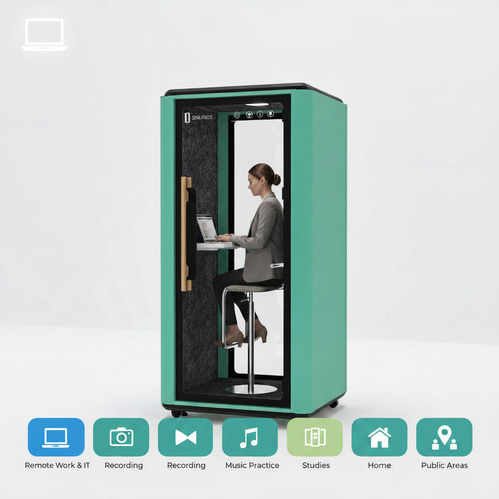 Unique Mini S Phone pod Solo Office (1 person) for work content creation study-With 4k colourful lighting and Air circulation fan