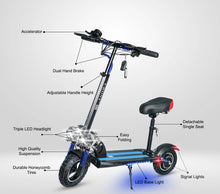 Load image into Gallery viewer, NEW V10 Electric Scooter 1200W 48V 12Ah Range 20-40Km Fast with Triple LED Headlamps Base LED Lights
