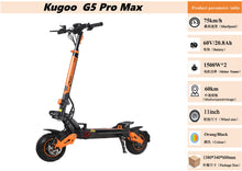 تحميل الصورة إلى عارض المعرض، Kugoo G5 Pro Max Dual Motor E scooter 67V 21Ah 1500W NEW 2025 Version
