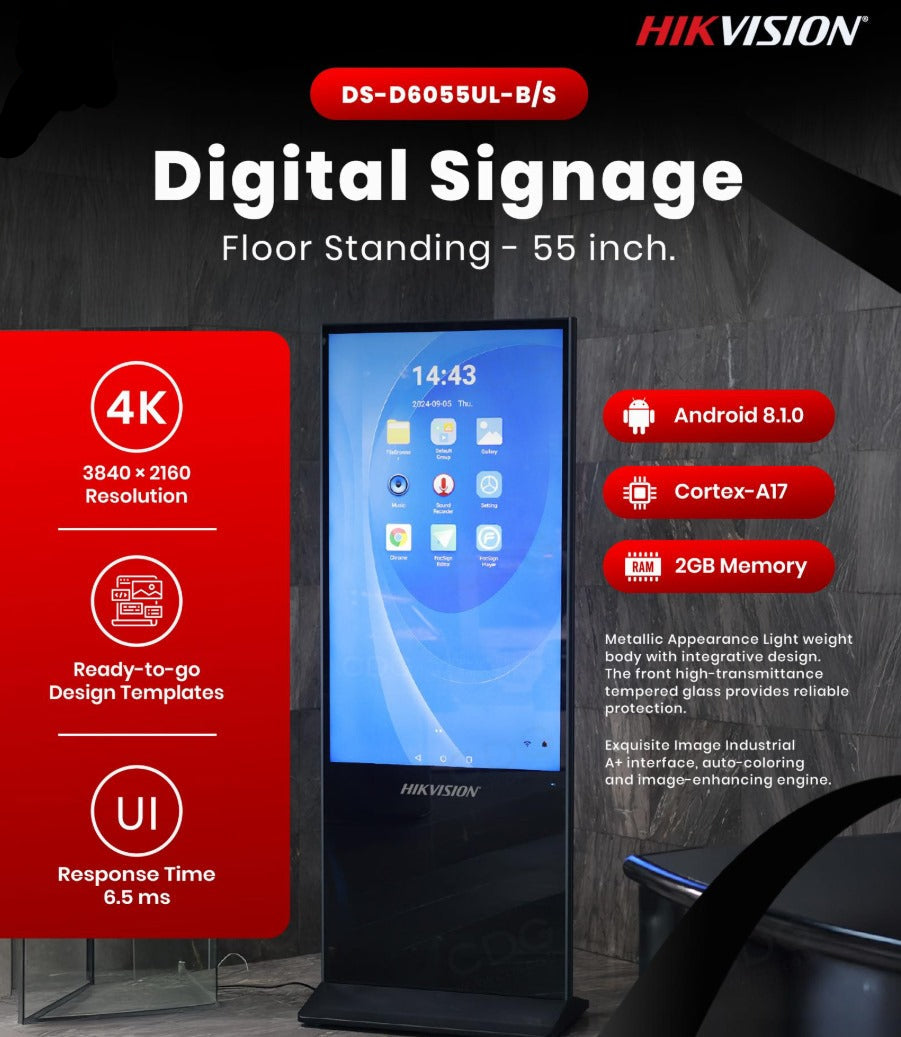 Hikvision Floor Standing Indoor Digital Advertising Signage For Hotels events Restaurants-Wifi,4k DS-D6055UL