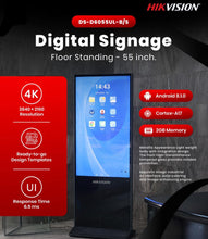 تحميل الصورة إلى عارض المعرض، Hikvision Floor Standing Indoor Digital Advertising Signage For Hotels events Restaurants-Wifi,4k DS-D6055UL
