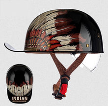 تحميل الصورة إلى عارض المعرض، Retro Style Baseball Cap Half Helmet Red indian Brown-For Bikes
