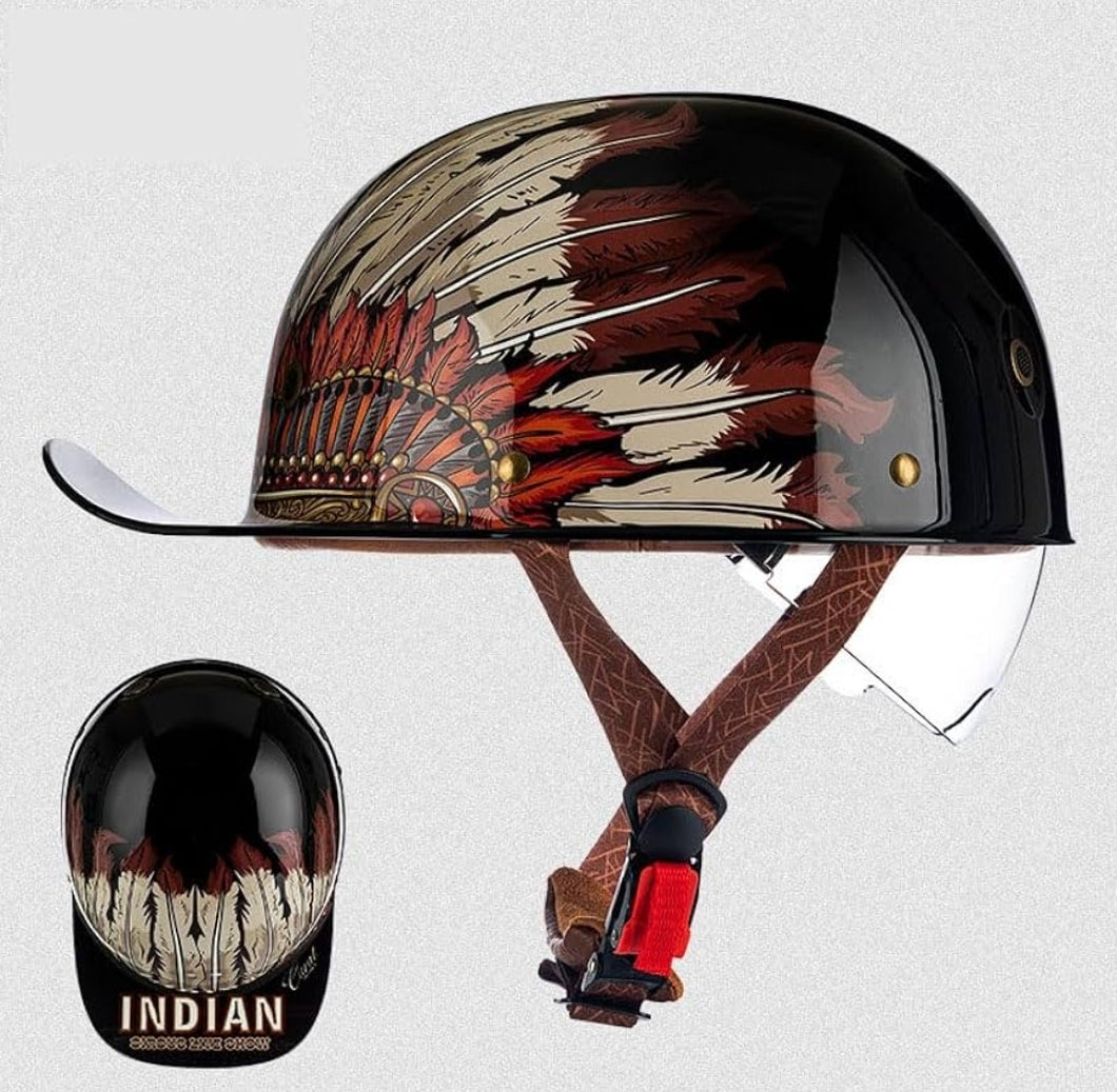 Retro Style Baseball Cap Half Helmet Red indian Brown-For Bikes