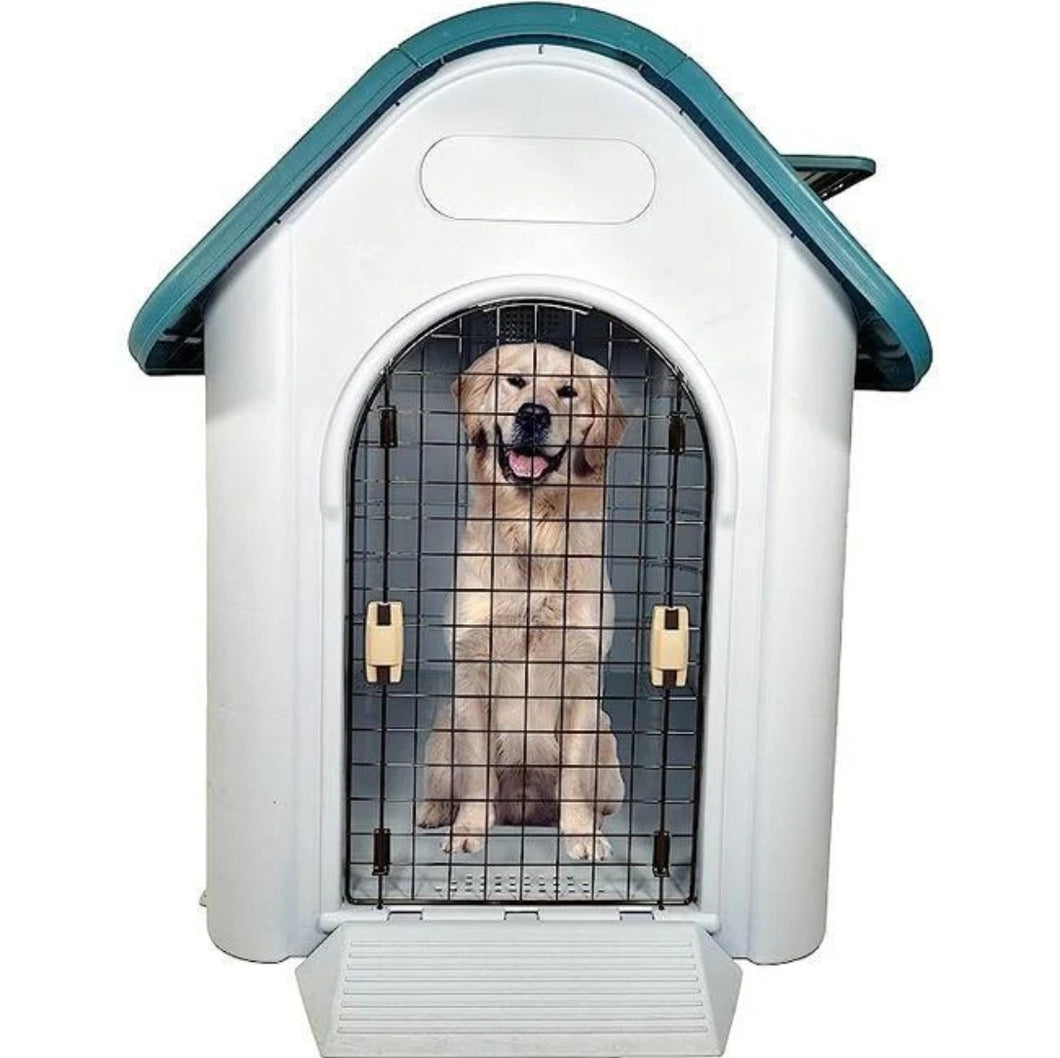 Majibao Portable Thick PP Plastic Dog House, Grey & Blue, 113cm Height