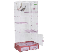 Load image into Gallery viewer, Cat Cage With 4 Layer Litter Box W/ Swing &amp; Wheels, XL - Pink
