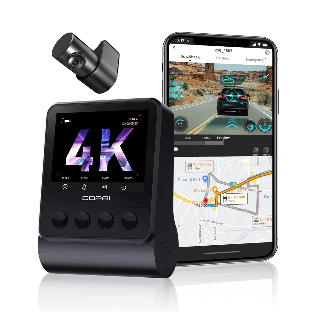 DDPAI Z50 4K Dash Cam Front and Rear, Built-in GPS